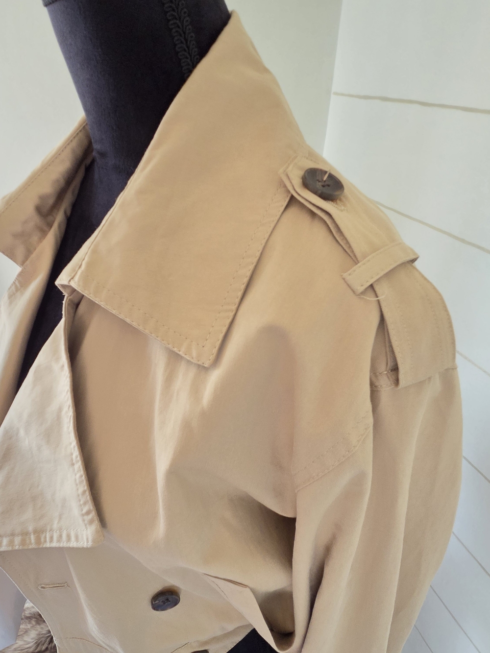 Joie S Cropped Trench Coat Beige Tan Double Breasted Cotton Jacket Small Preppy